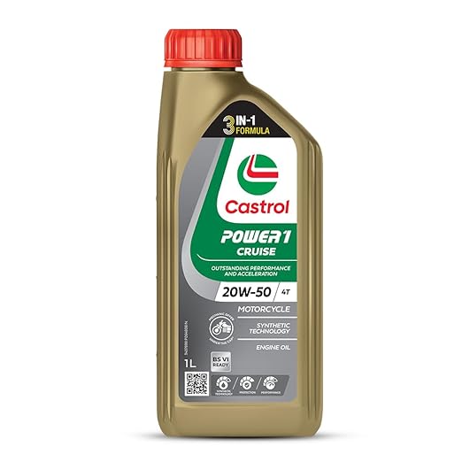 Castrol POWER1 Cruise 20W-50 4T Synthetic Engine Oil for Bikes | With 3-in-1 Synthetic Technology | Meant for High Performance Bikes | BS VI Ready | 1 L