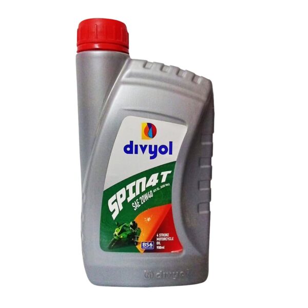 Divyol 20W40 Spin 4T Bike Engine Oil, Bottle of 900 ml Spin 4T SAE 20W40 | 4 storke Engine oil | Synthetic technology | 900Ml | Resists oil thickening caused by high temperatures