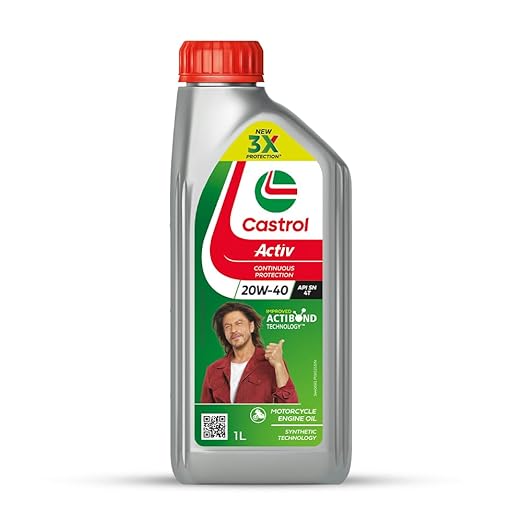 Castrol Activ (1Ltr) 20W-40 4T Engine Oil for Bikes with Synthetic Technology |3X Protection with Actibond Technology | Engine Protection for Bikes