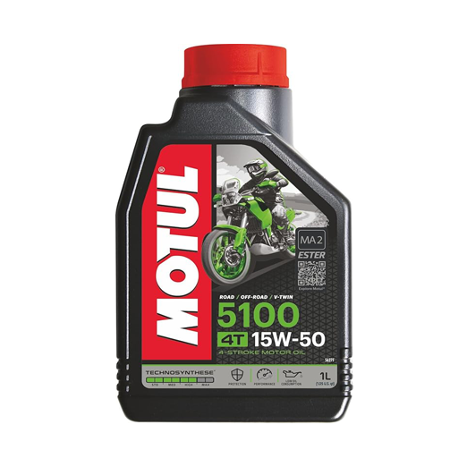 Motul 5100 4T Hybrid 15W-50 API SM Technosynthese Semi Synthetic Engine Oil for Bikes (1 L)